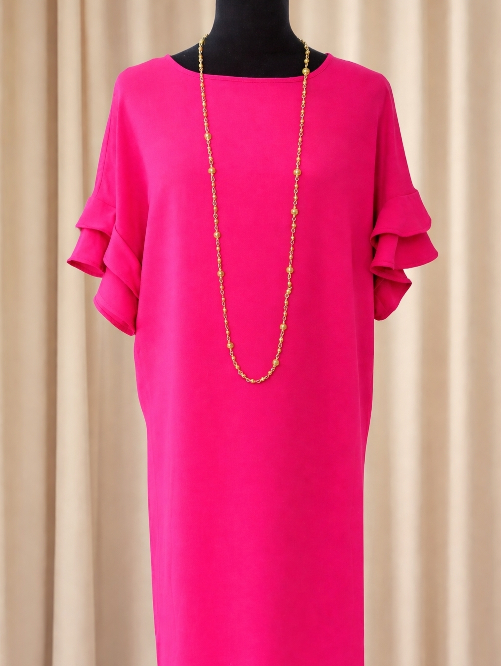 Bright Pink Ruffle Sleeve Shift Dress